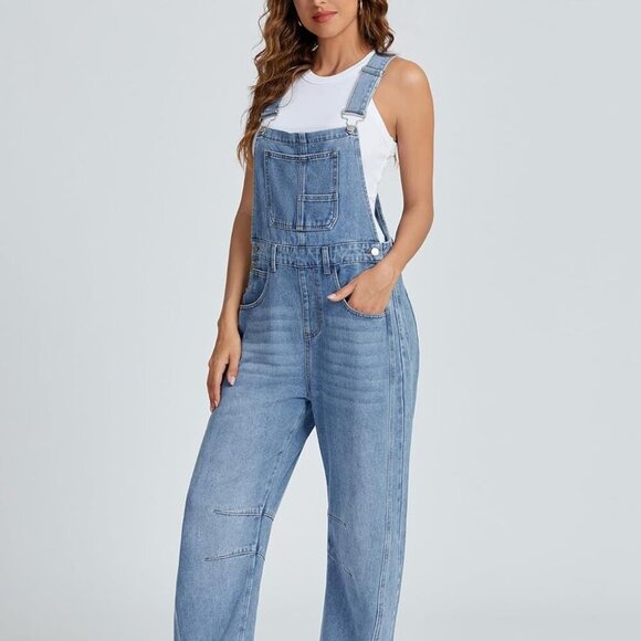 Women's Denim Overall Casual Straight Wide Leg Bib Jeans Overall Adjustable Stra - Picture 7 of 7